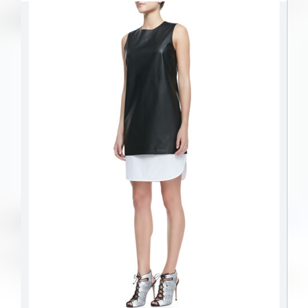 Theory Lambskin & Poplin Sleeveless Dress sz 4